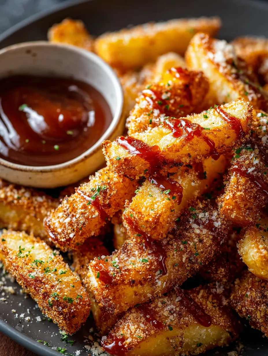 A bowl of fries with ketchup.
