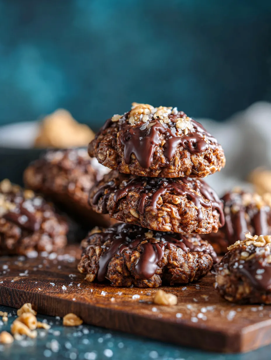 Chocolate chip cookies scattered on a wooden surface.