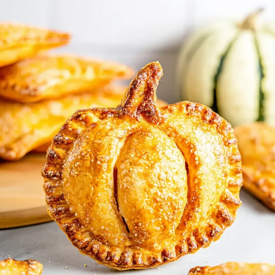 Pumpkin-shaped pie with a blistered golden crust.