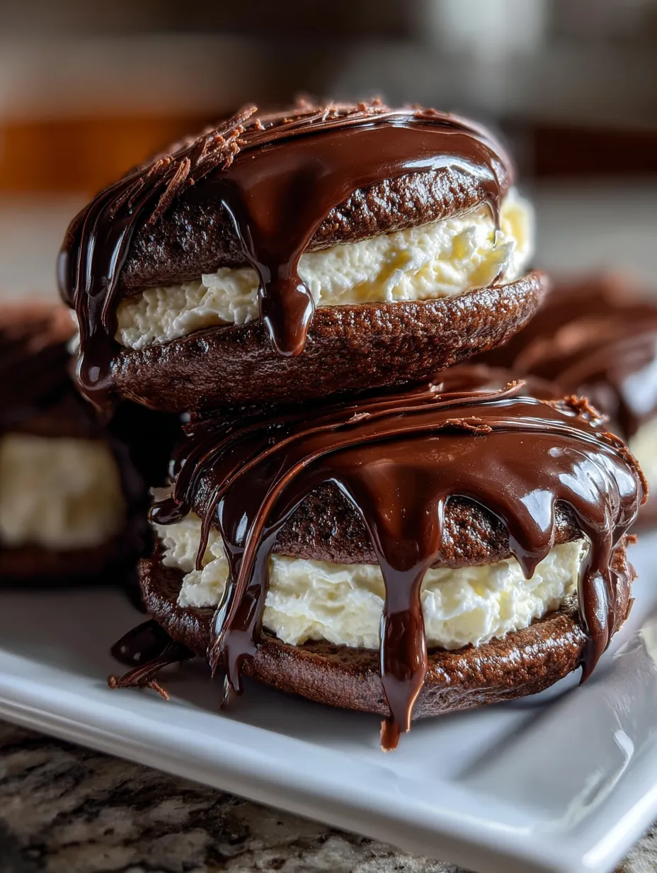 Chocolate and white frosting on a cookie.