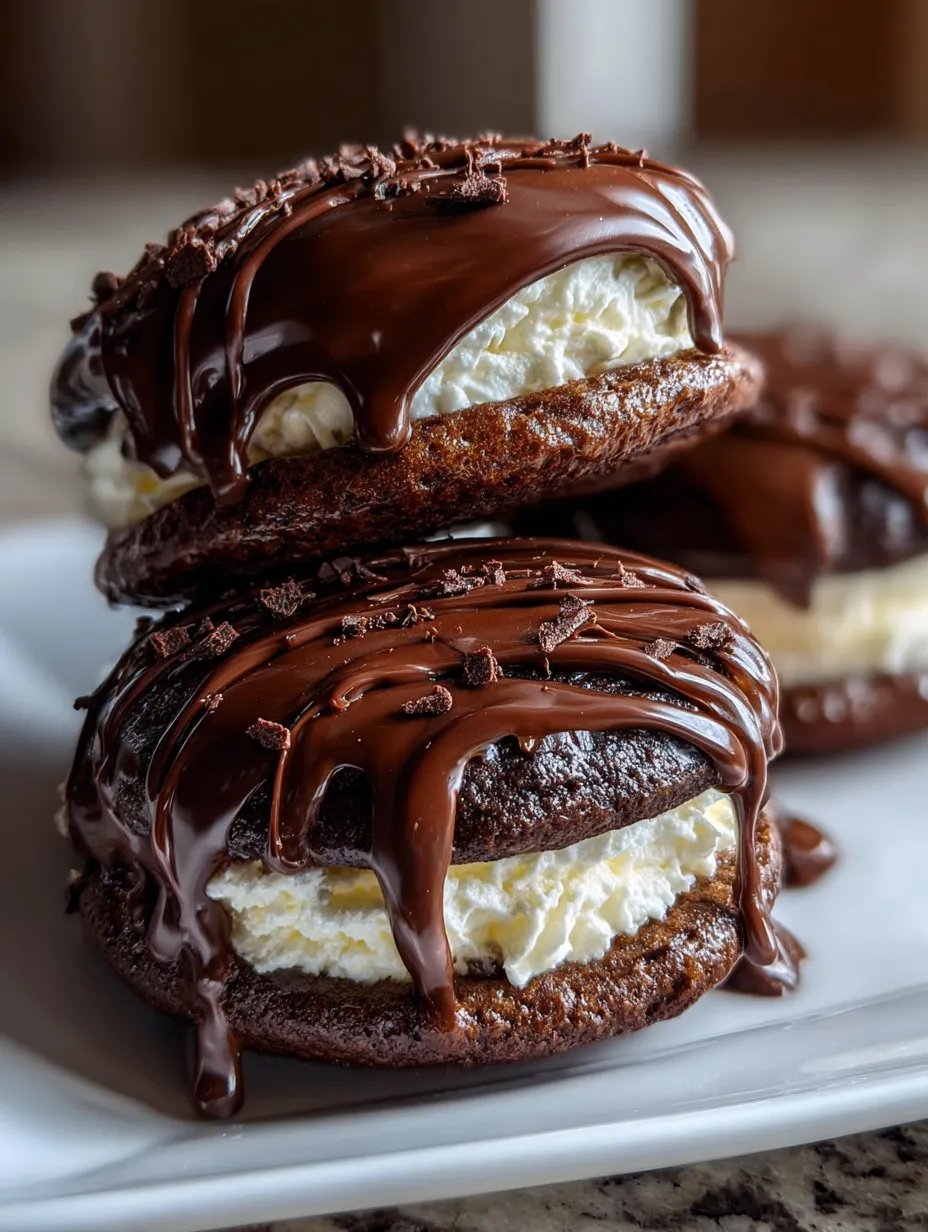 Chocolate and white frosting on a cookie.