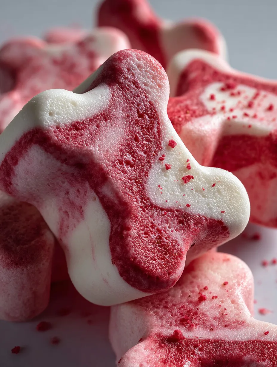 A pink and white treat shaped like a pup.