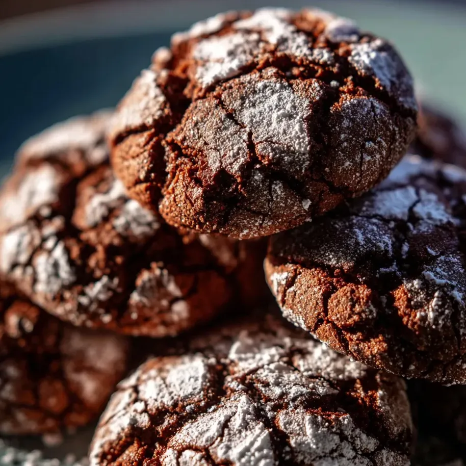 Chocolate cookies rolled in white powdered sugar.