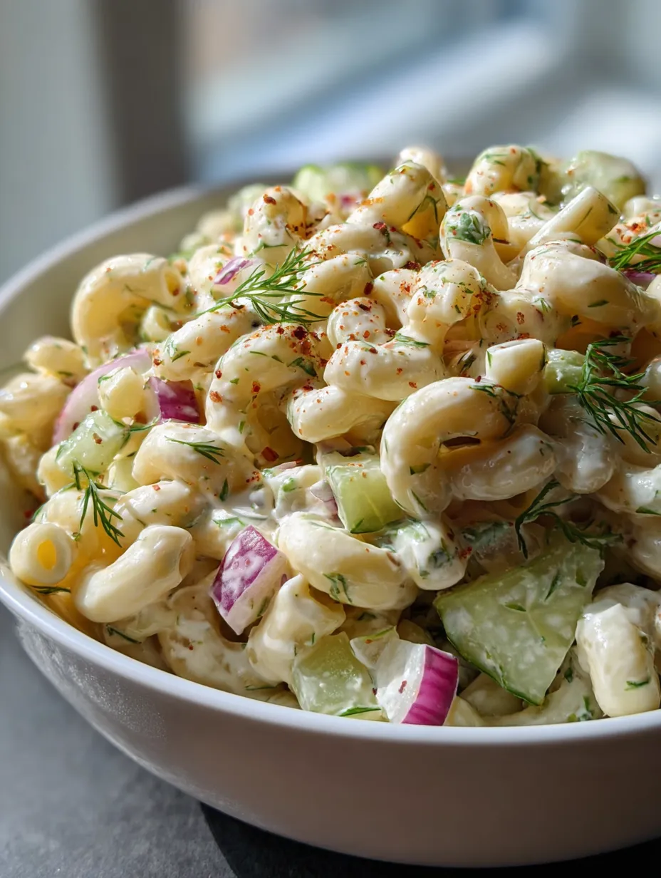 A bowl packed with veggie-loaded pasta salad.
