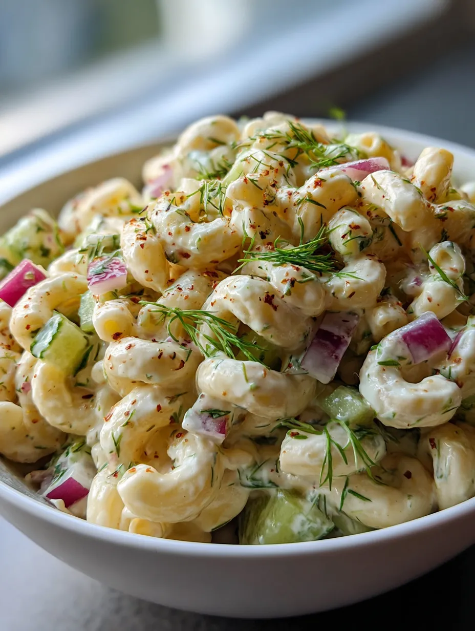 A bowl packed with veggie-loaded pasta salad.
