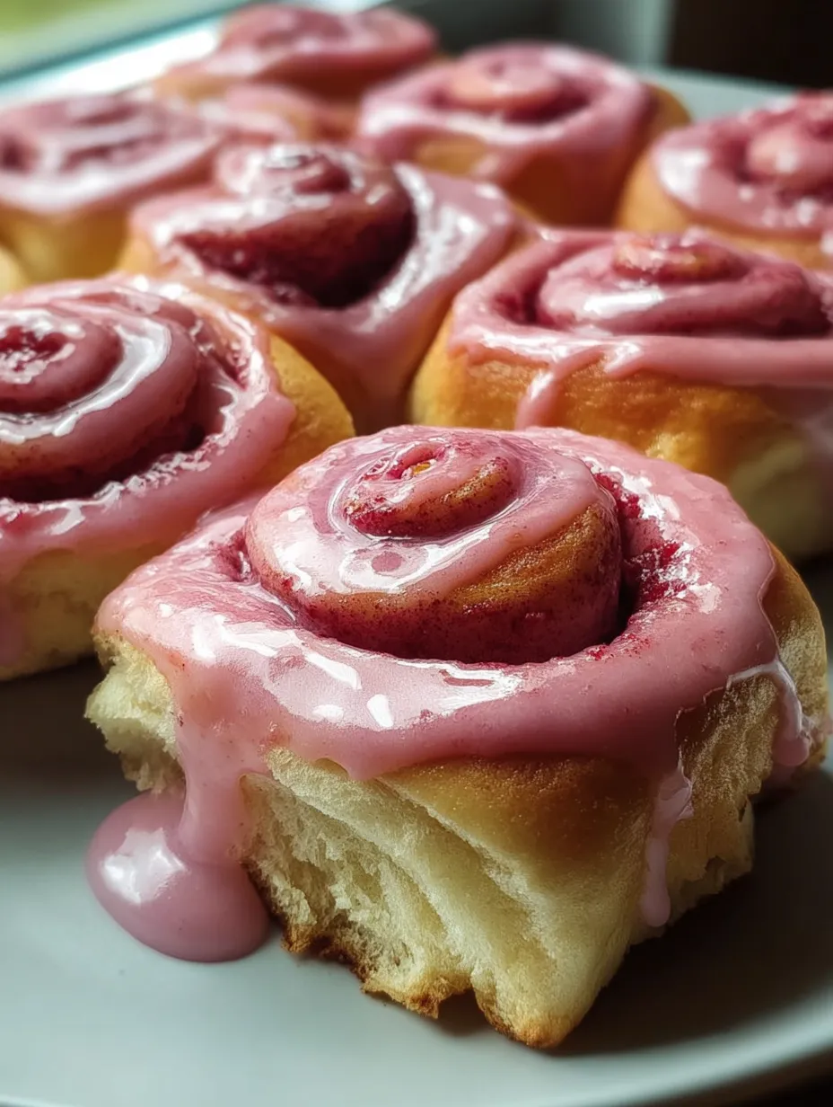 A pastry with a pink glaze.