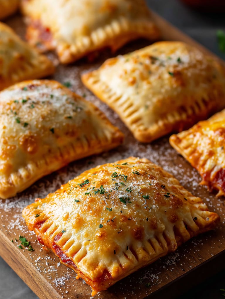 A snack idea with mini pizza pockets.