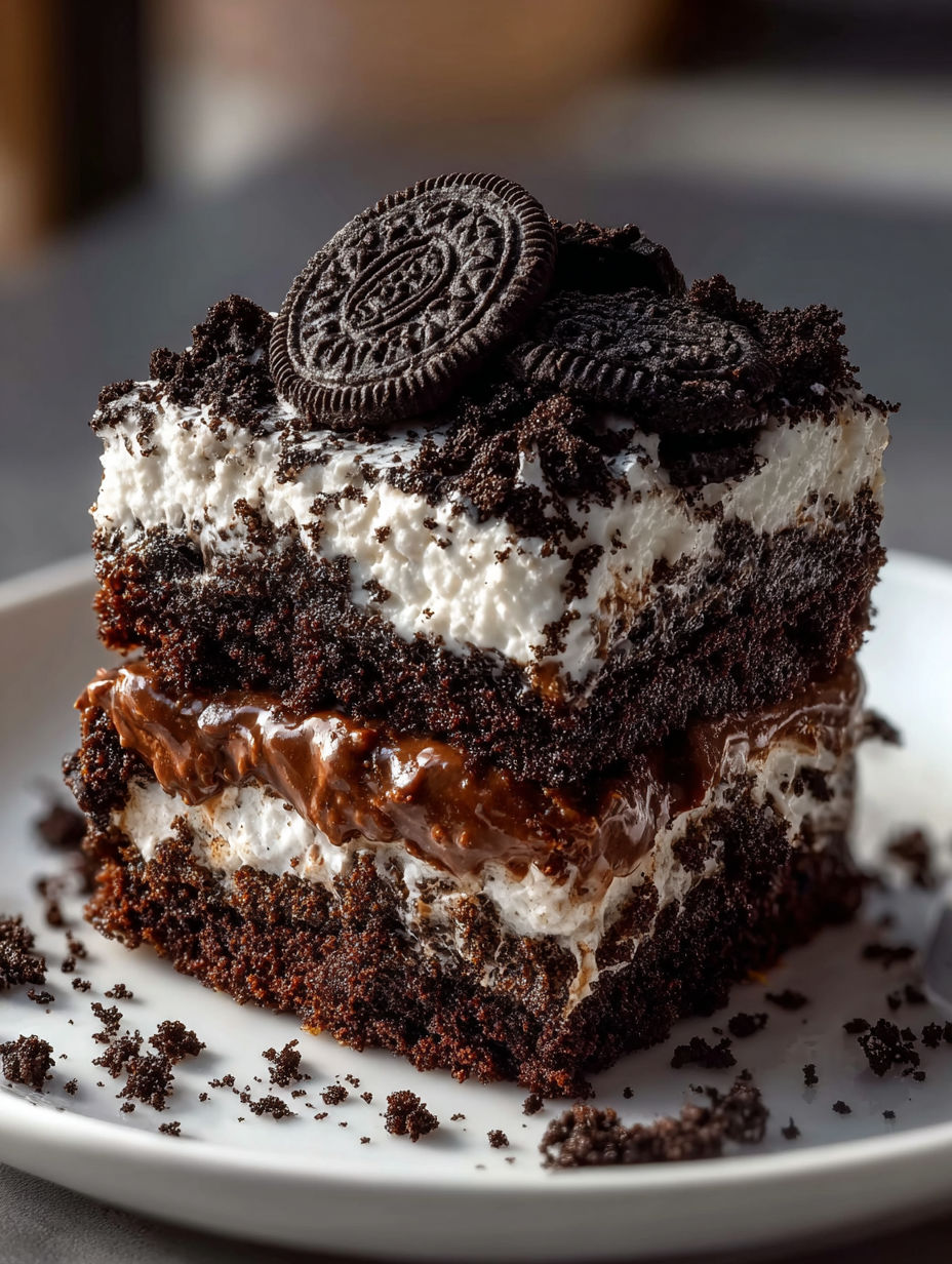 A slice of Oreo Dump Cake.