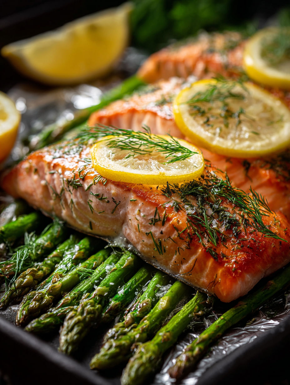 Salmon with dill and lemon served.