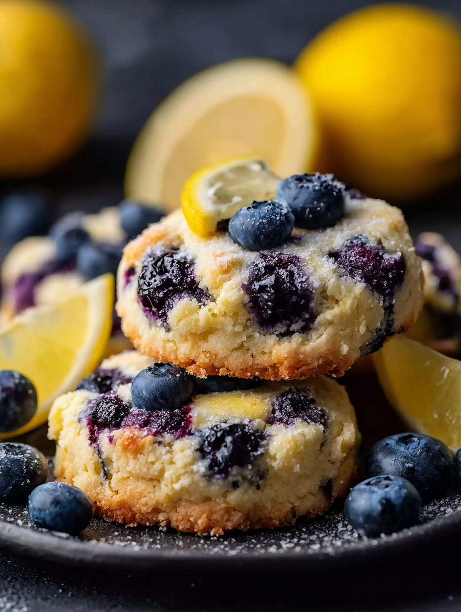 Stack of lemon blueberry cheesecake cookies.