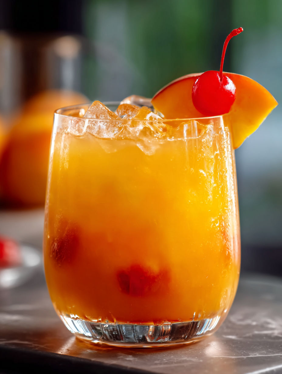 Glass with peach tequila punch