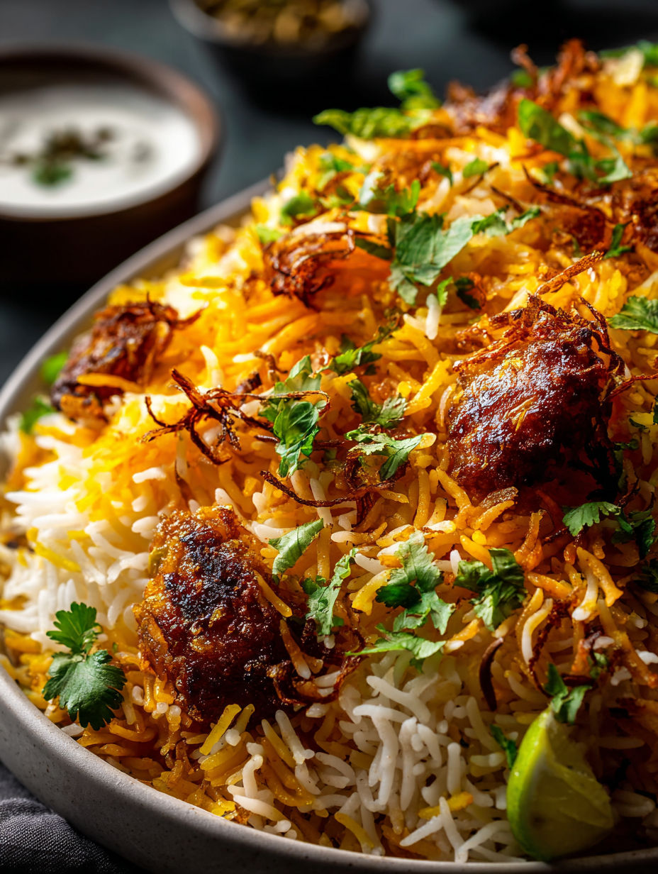 Bowl of rice with veggies and meat.