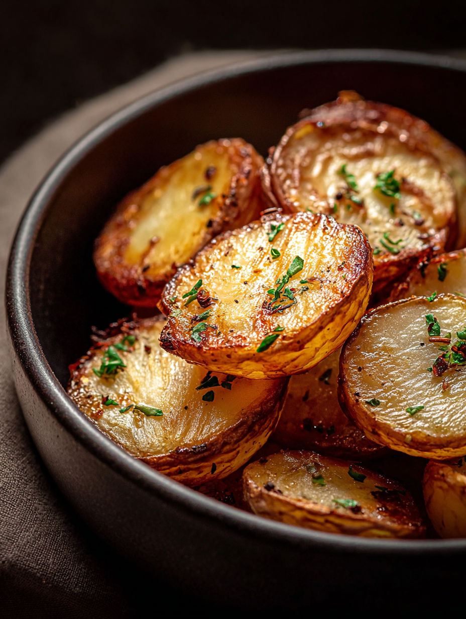 A bowl filled with air fryer potato slices.