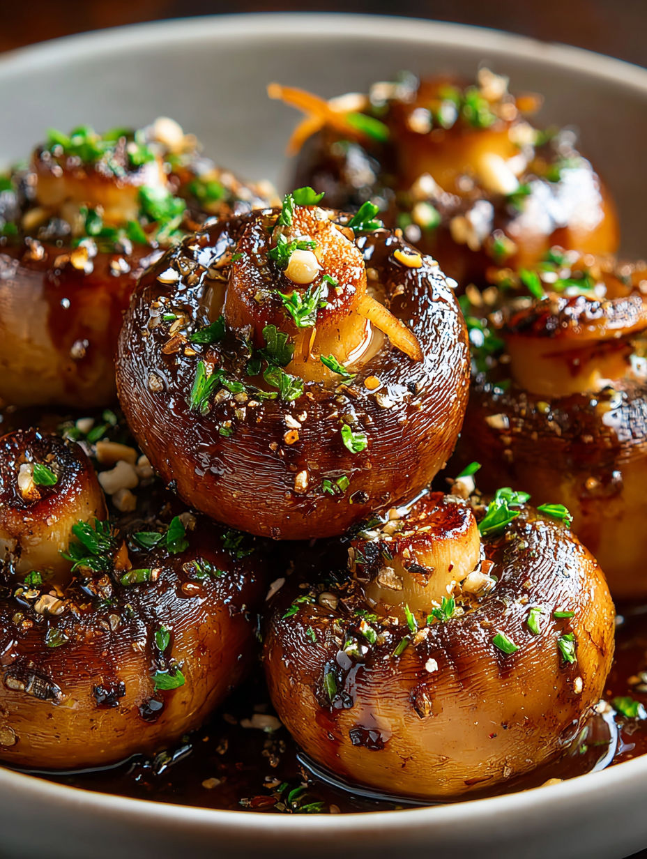 Seasoned mushrooms with garlic butter.