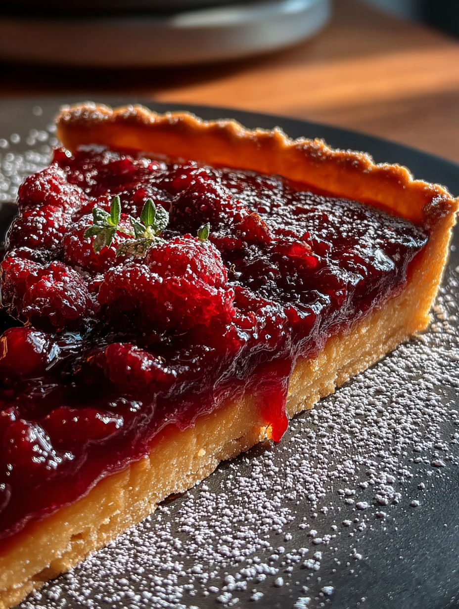 A slice of Cranberry-Orange Curd Tart.