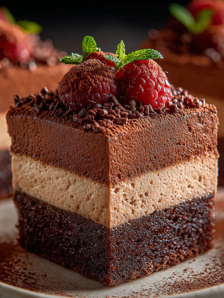 A slice of chocolate mousse brownies.