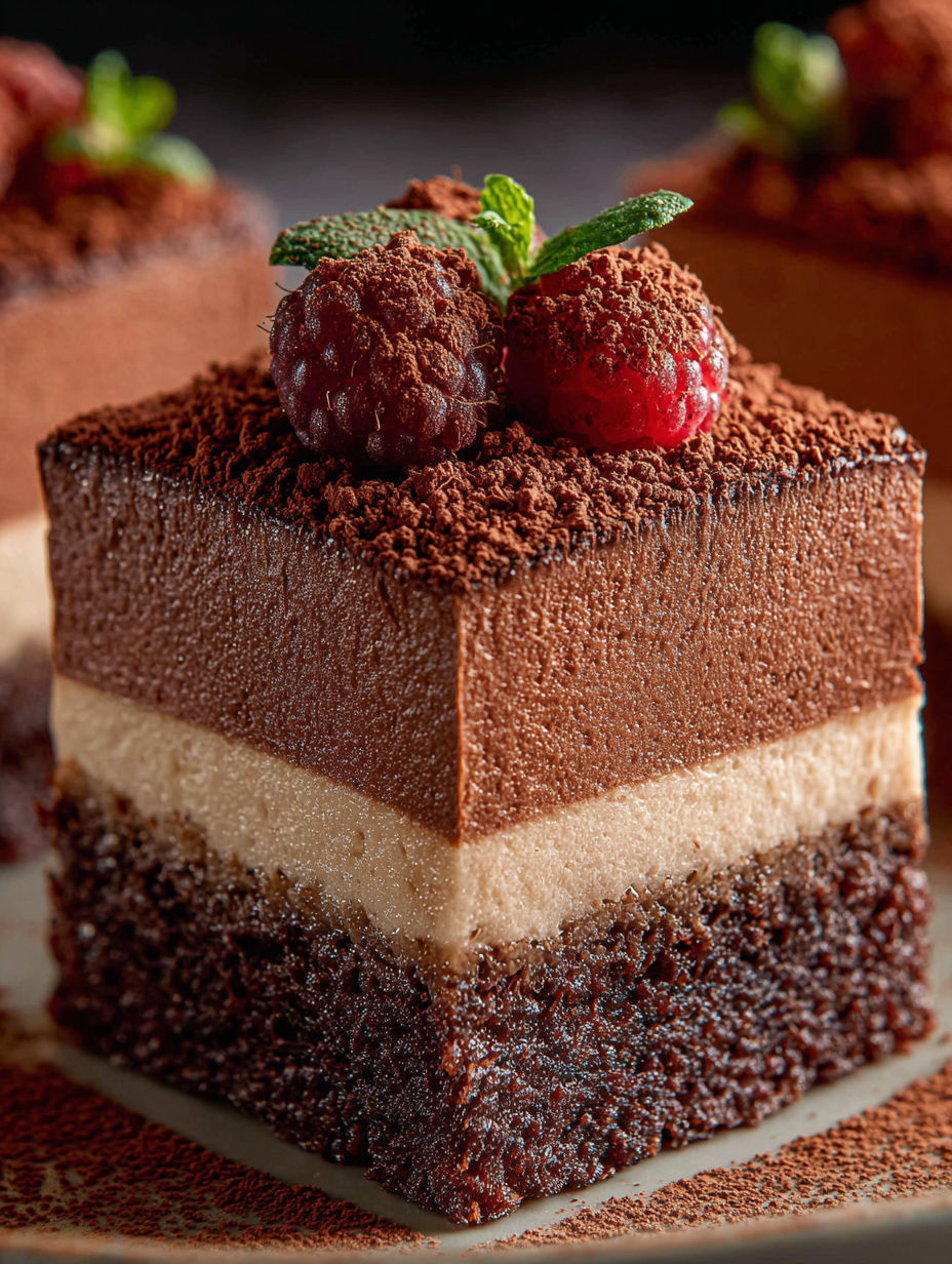 A slice of chocolate mousse brownies.