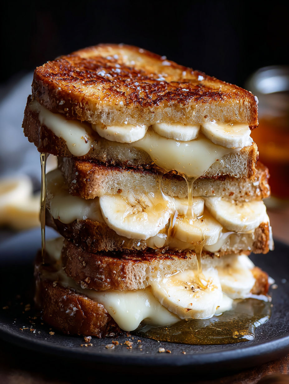 A stack of banana and cheese sandwiches.