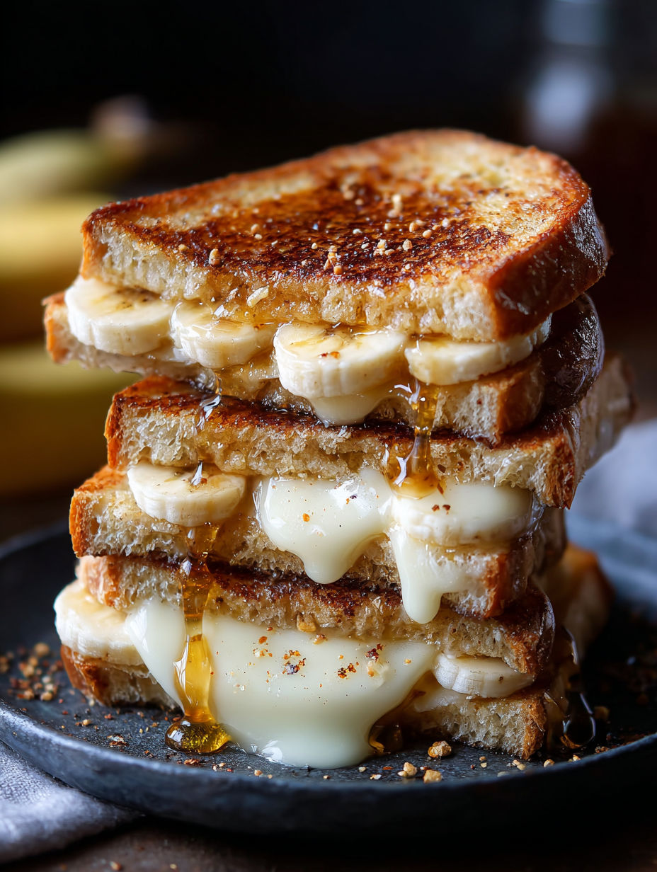 A stack of banana and cheese sandwiches.