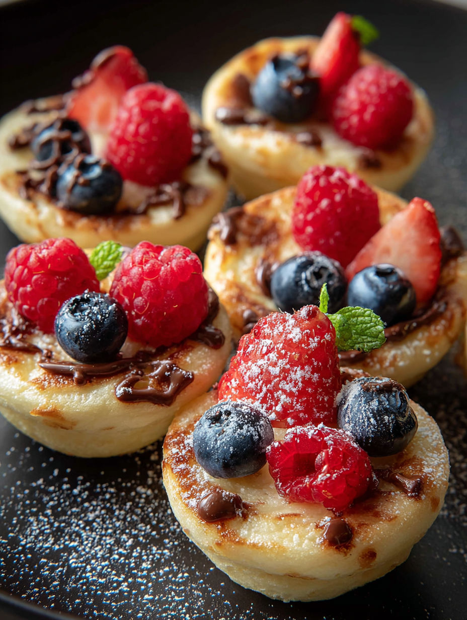 Dessert with raspberries and blueberries.