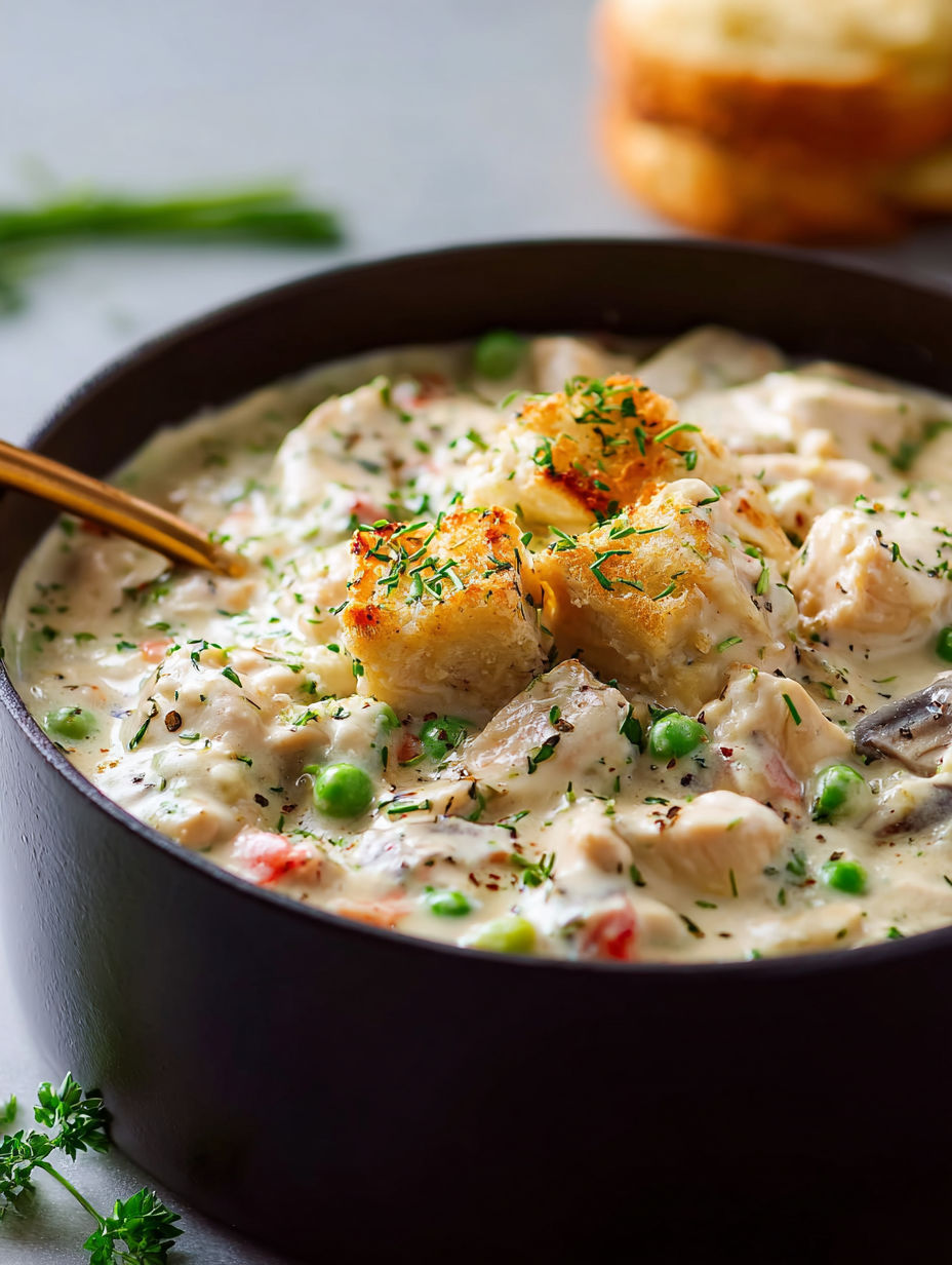 A bowl of chicken a la king.