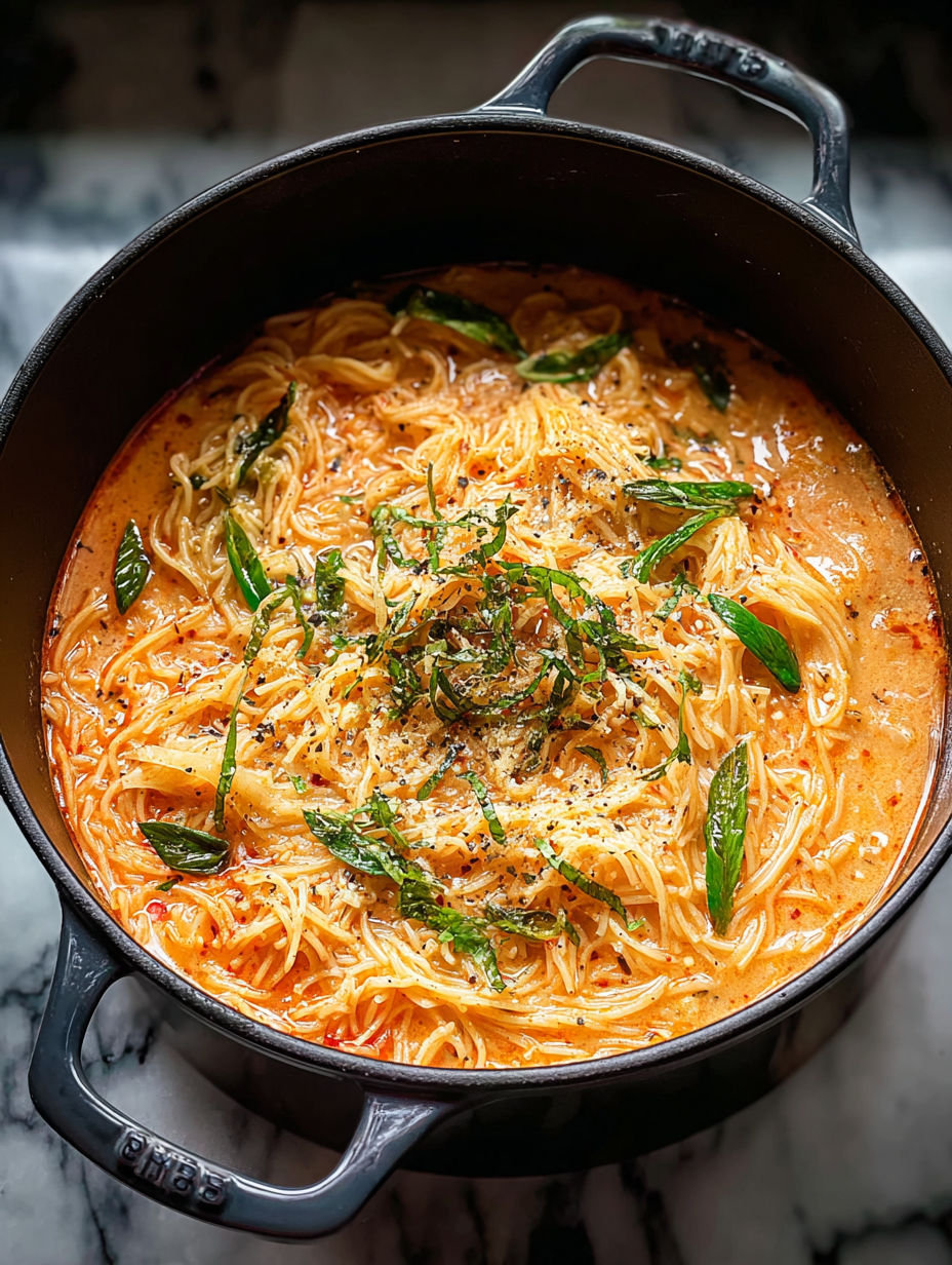 Bowl filled with noodles and veggies in soup.