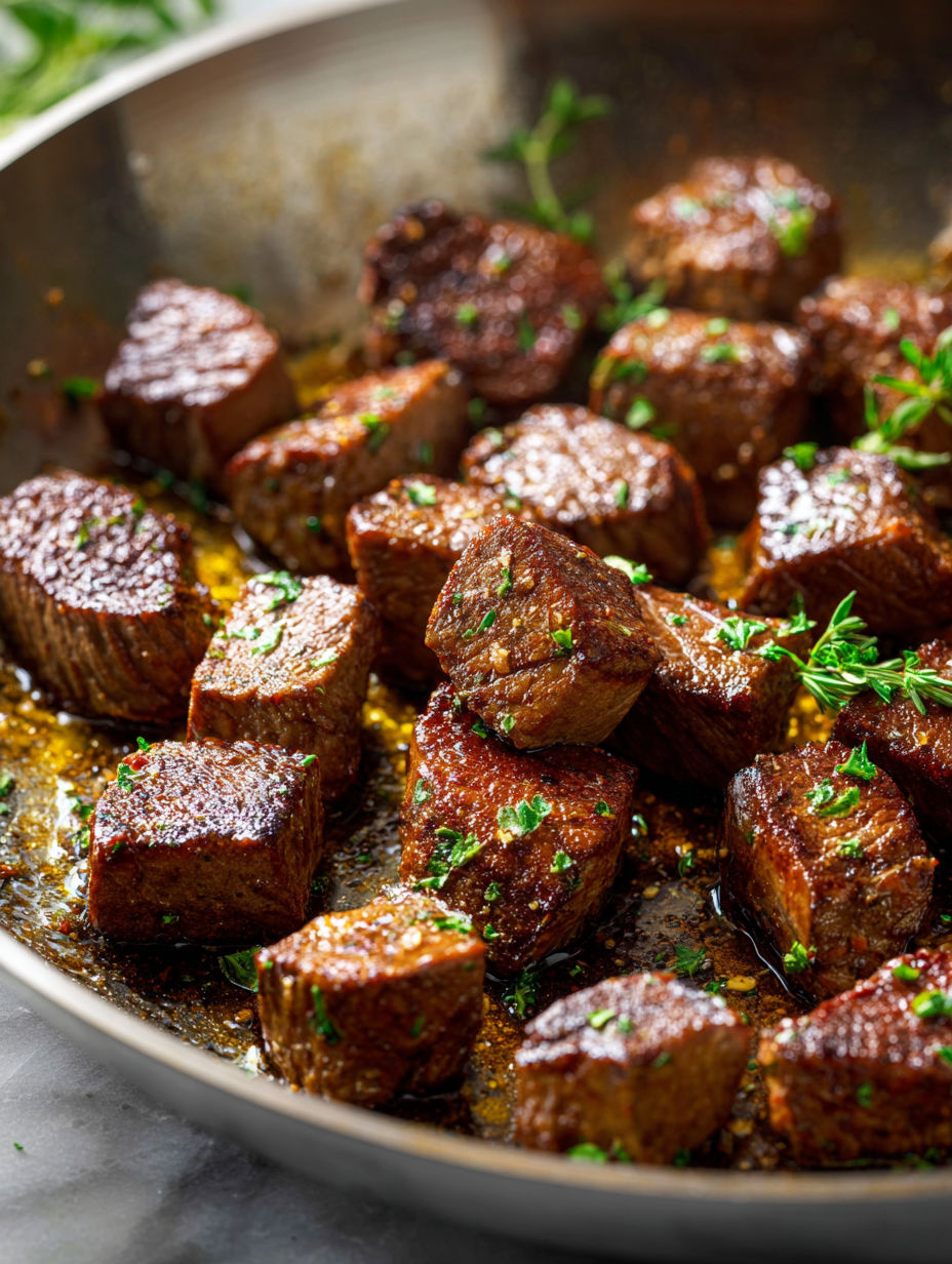 A pan of steak bites.