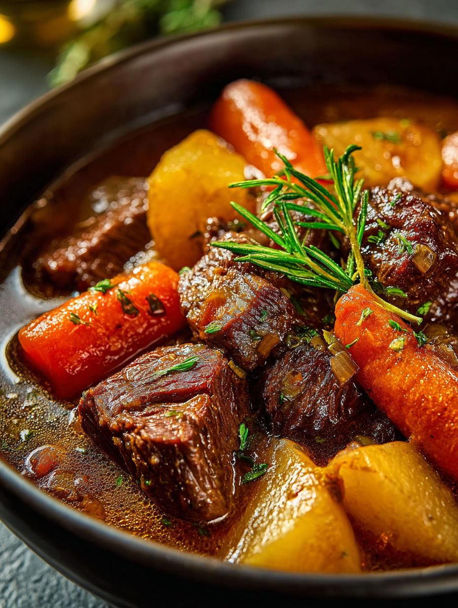 A bowl of meat and vegetables.