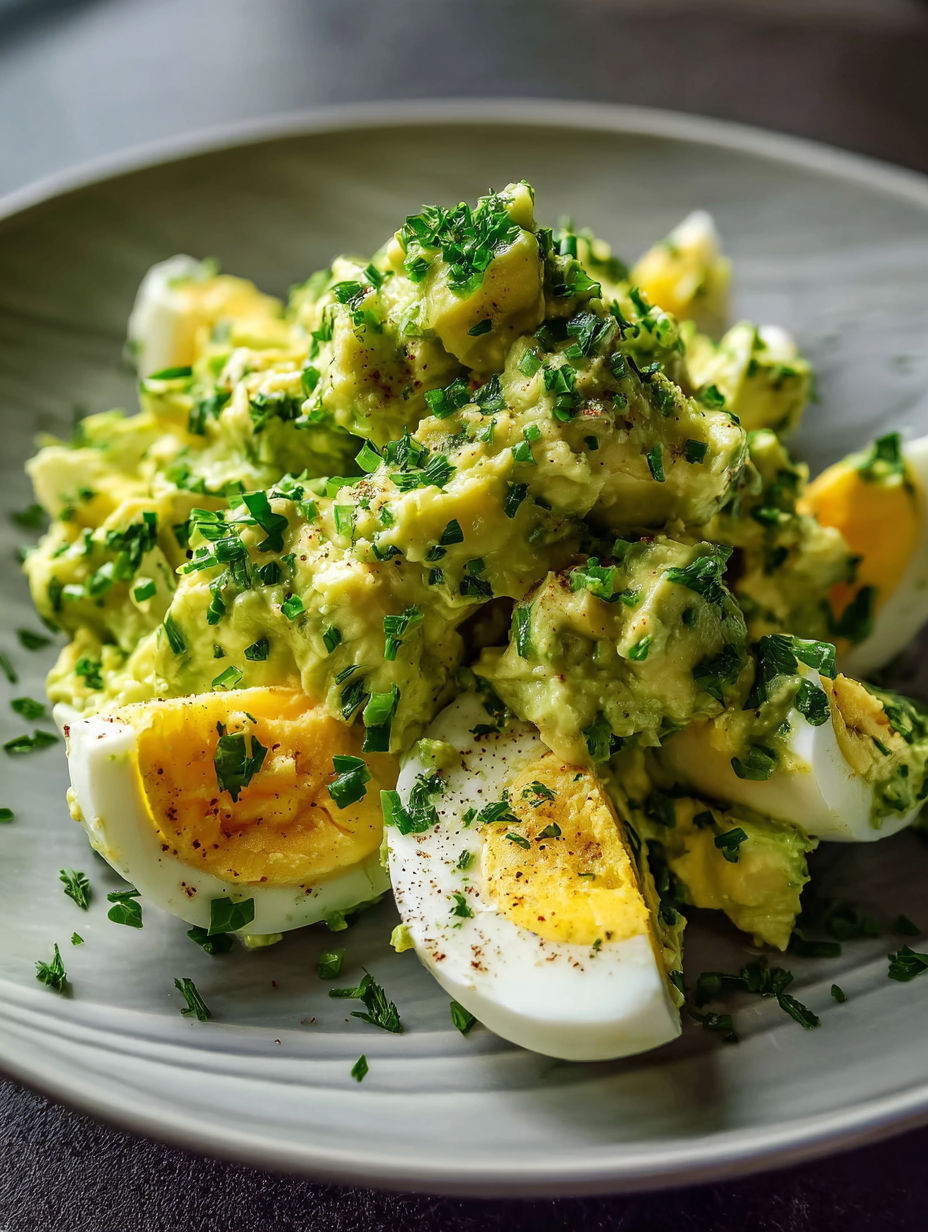 Creamy avocado egg mix on a plate.