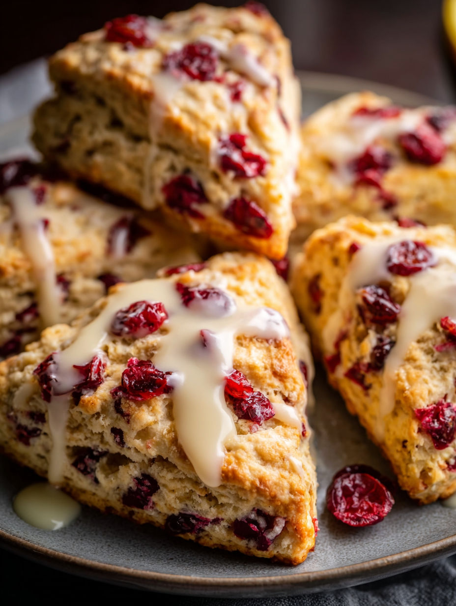 A plate of cranberry orange scones.
