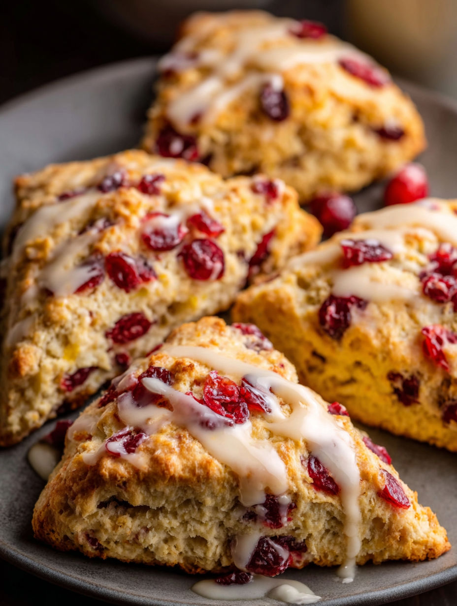 Scones with cranberry and orange toppings.