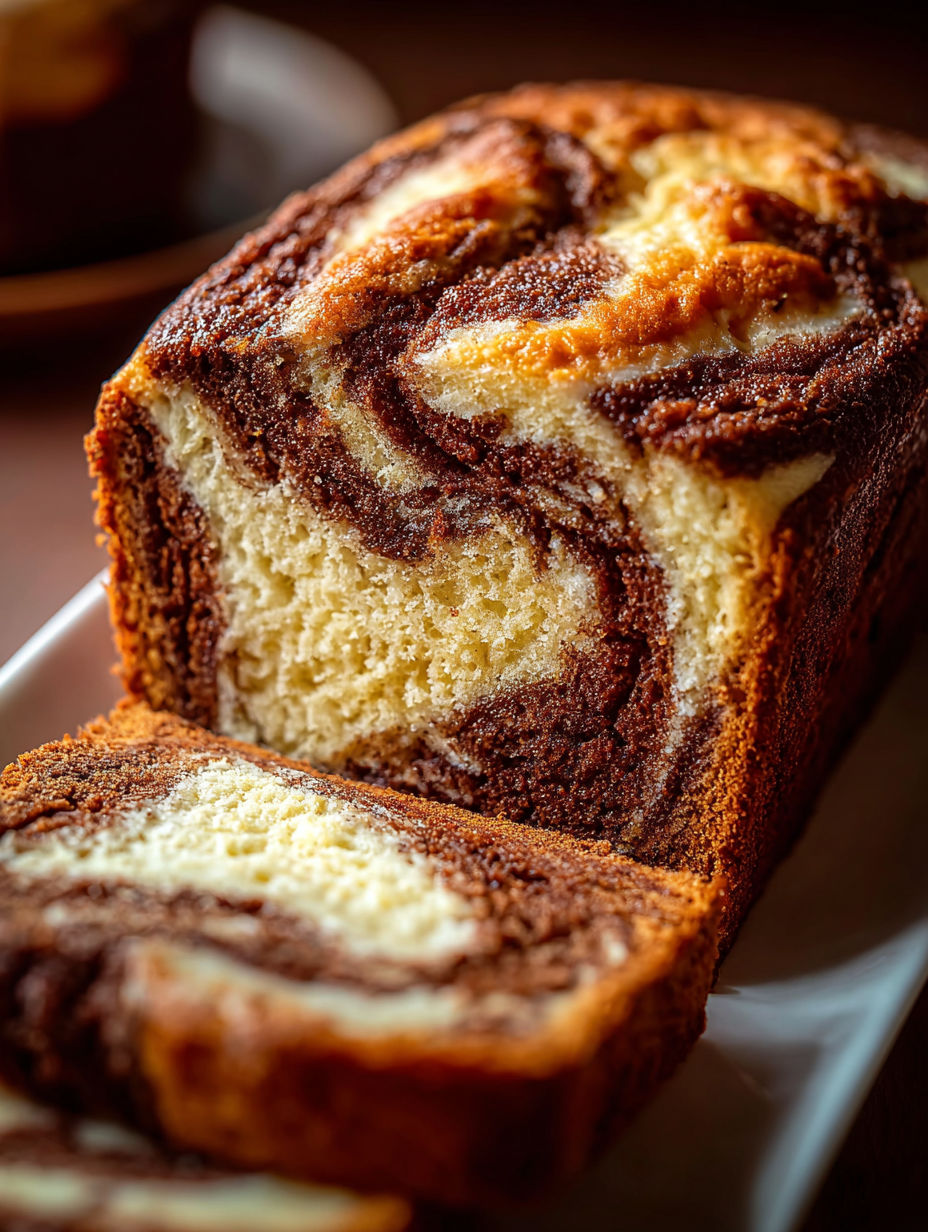 A slice of cream cheese cinnamon swirl banana bread.