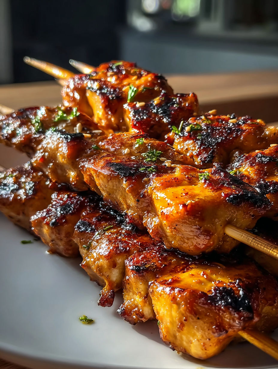 Chipotle Honey Chicken Skewers on a plate.