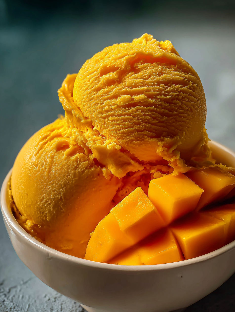 A bowl of mango sorbet.