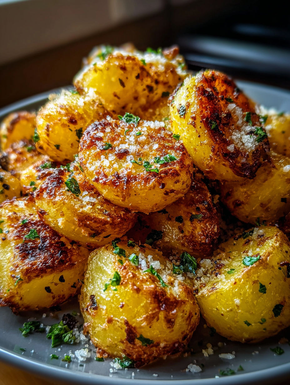 Plate of parmesan crispy potatoes.