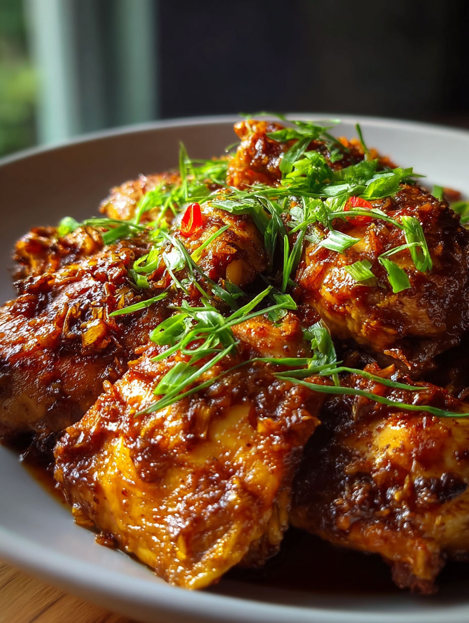 Plate of brown sugar garlic chicken made in a slow cooker