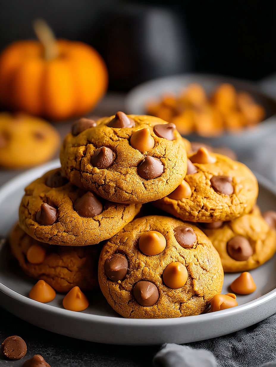 Cookies with pumpkin and butterscotch on a plate
