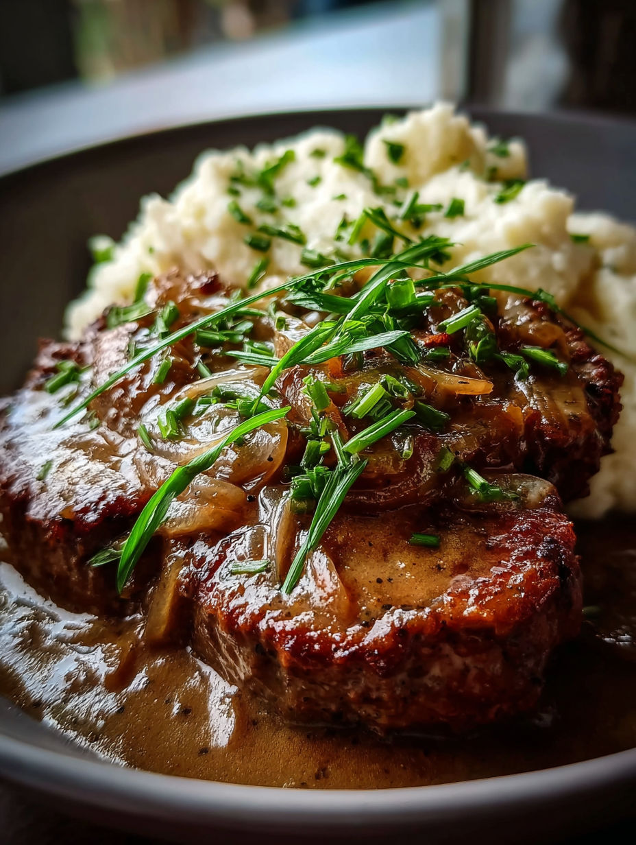 Plate with meat and potatoes.