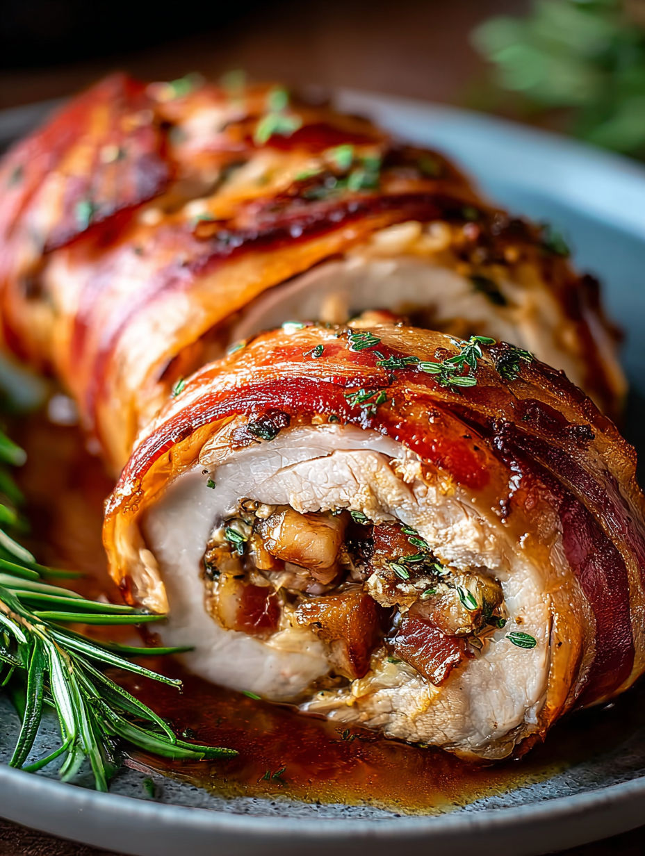A delicious looking Prosciutto Wrapped Stuffed Turkey.