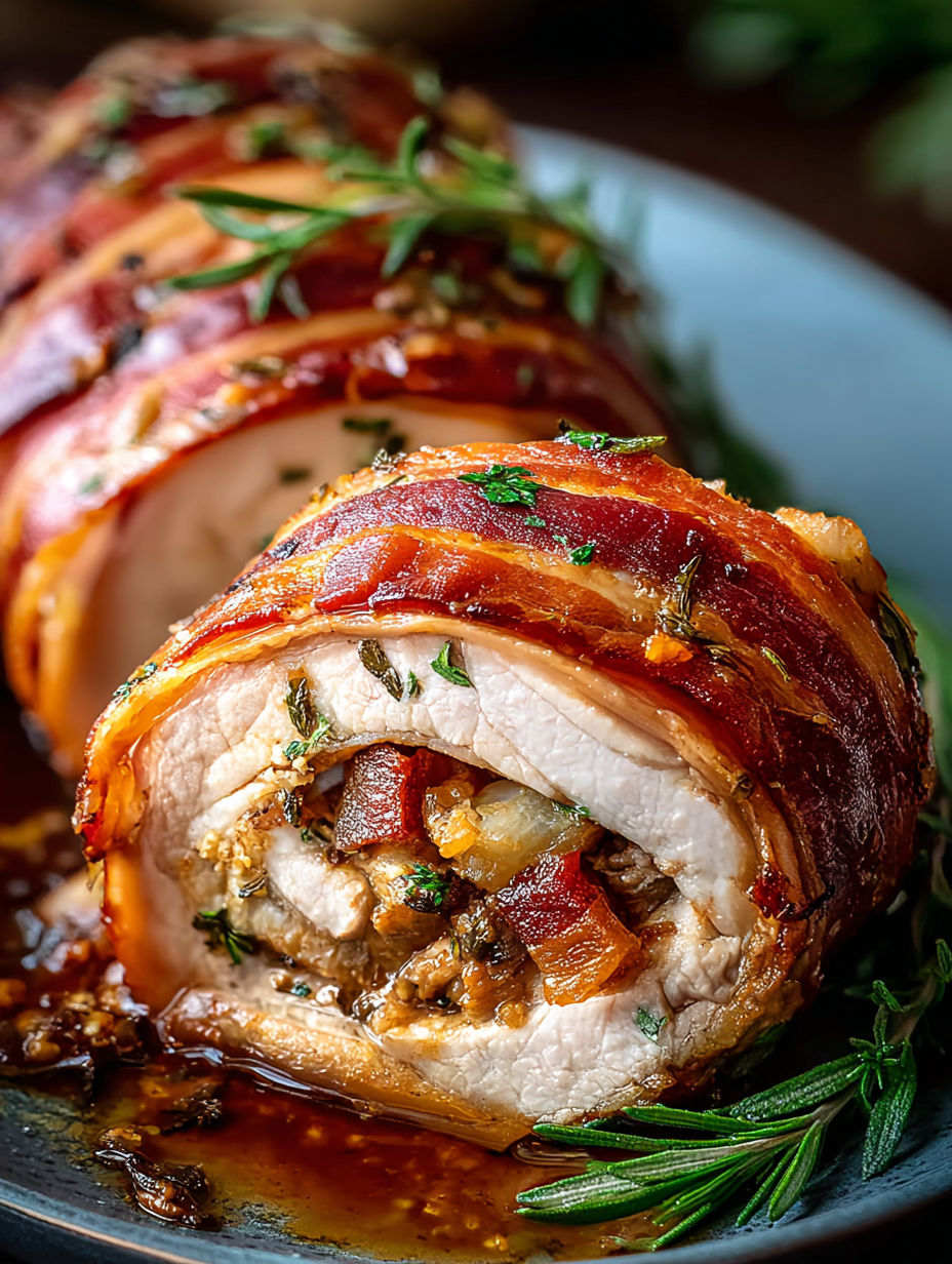 A delicious looking Prosciutto Wrapped Stuffed Turkey.