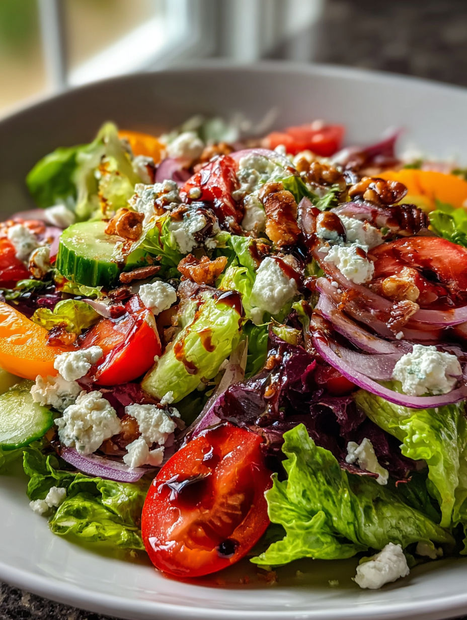 A salad with tomatoes, cucumbers, and onions.