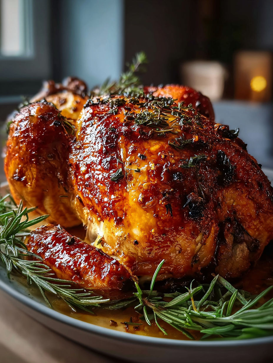 A roasted turkey with herbs and citrus.