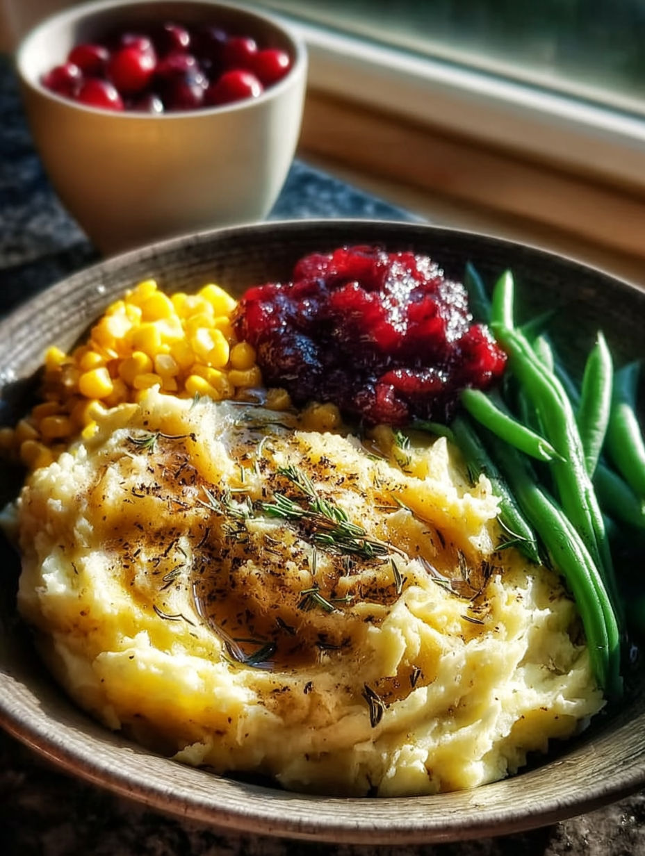 A bowl of mashed potatoes with corn and jelly.