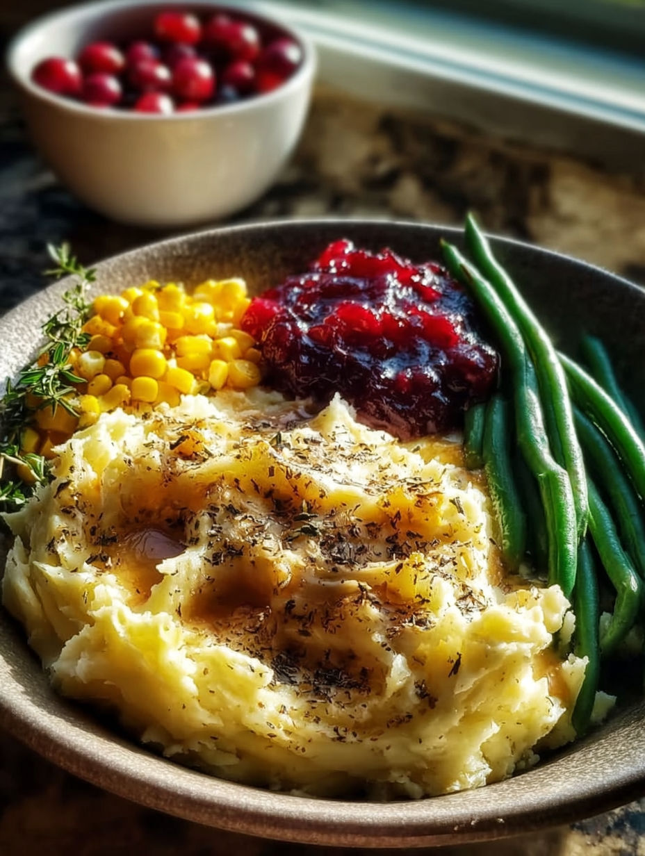 A bowl of mashed potatoes with corn and jelly.