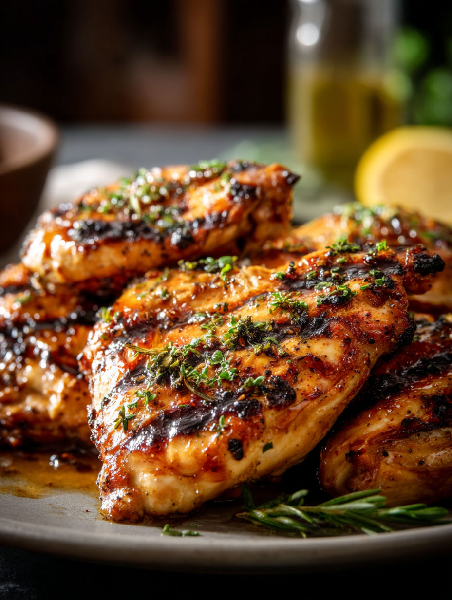 Grilled chicken with herbs and spices.