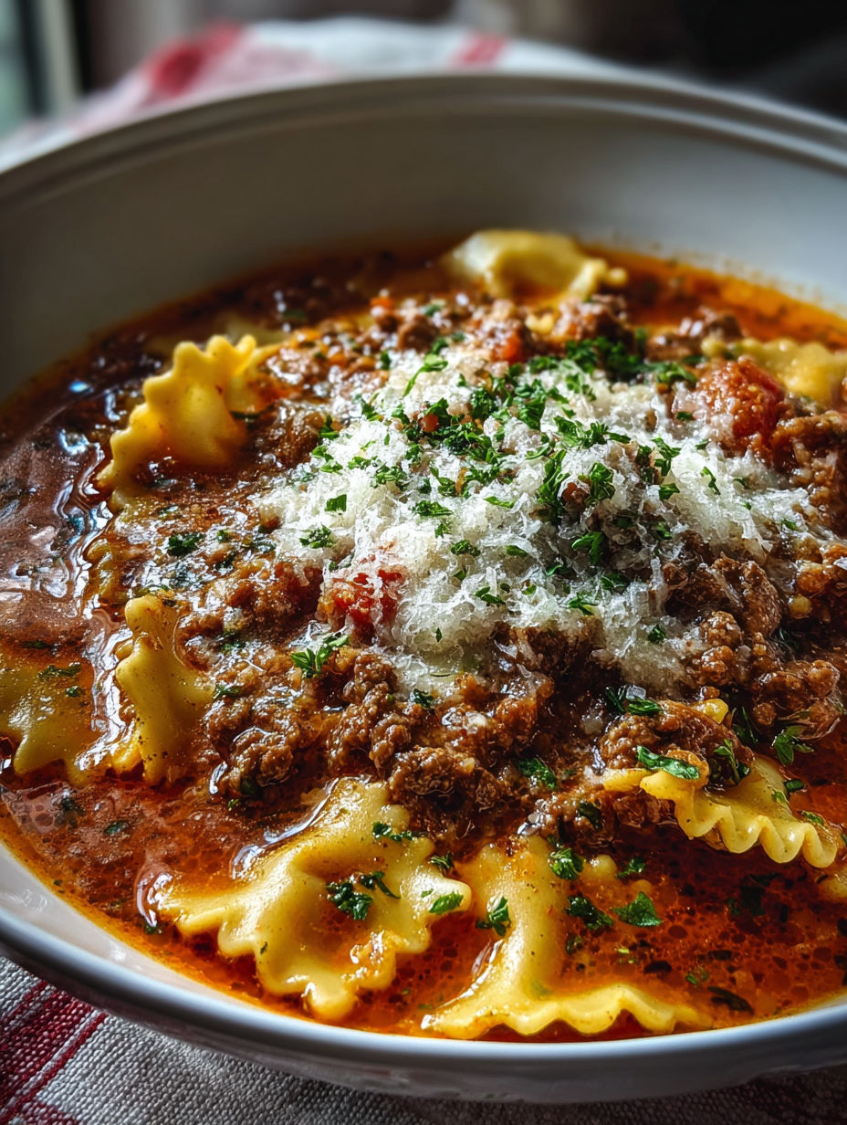 A bowl of pasta with meat sauce.