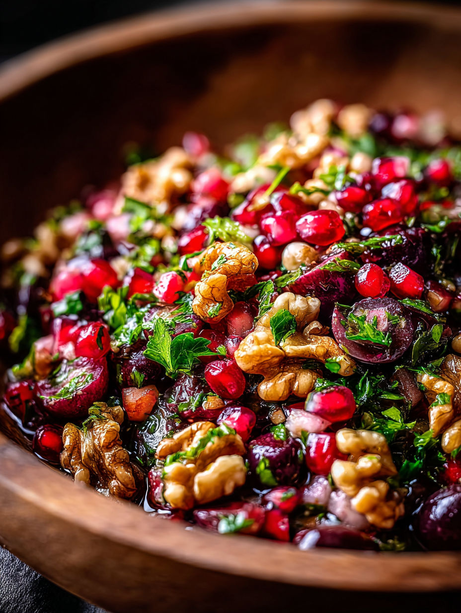 Close-up of a bowl topped with a nut.