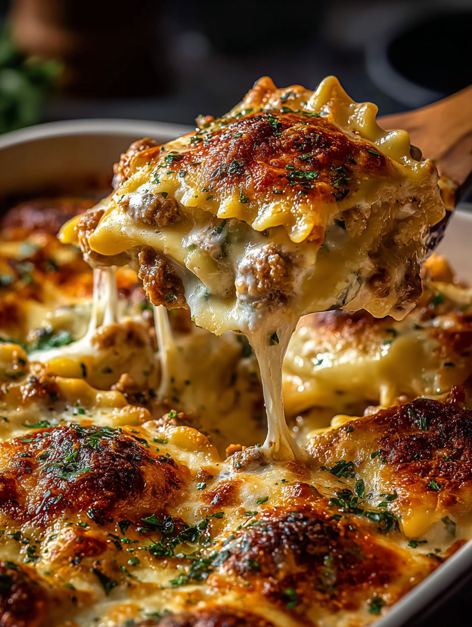 Close-up of a tasty Million Dollar Ravioli Casserole.