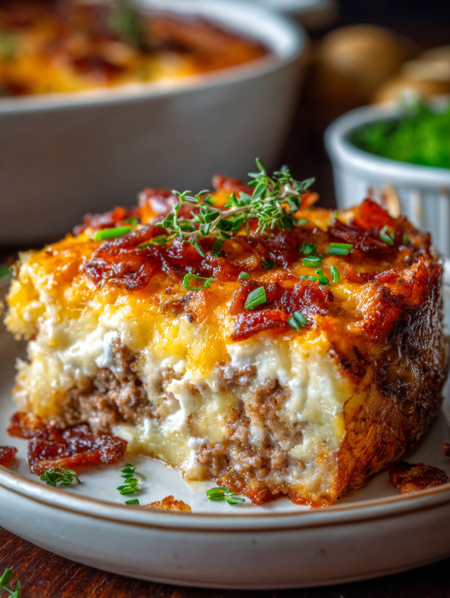 A potato meatloaf casserole piled high on a plate.