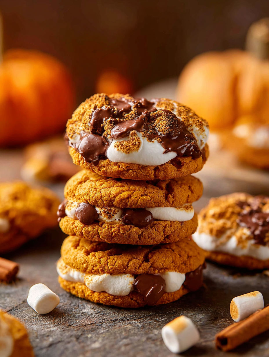 Close-up of Pumpkin S'mores Cookies.